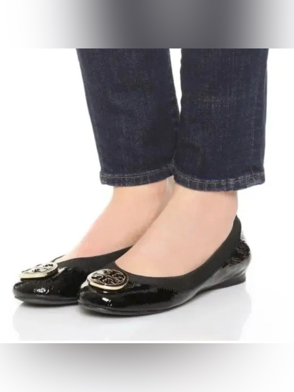 Tory Burch Caroline Ballet Flats Naplak Elastic Black
Patent Leather Size 7